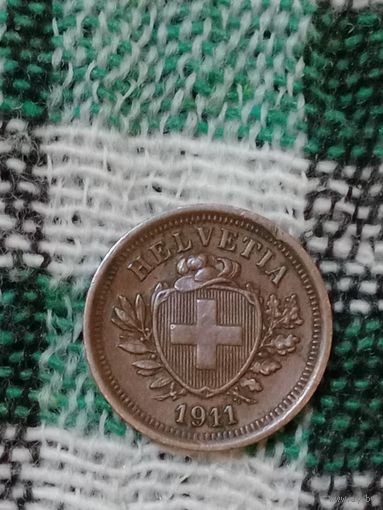 Швейцария 1 раппен 1911 не частая
