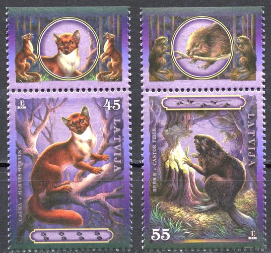 Латвия 2008. Фауна. Бобёр. Куница. 2 марки (338)