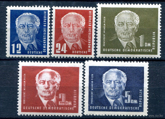 ГДР - 1950г. - Президент Вильгельм Пик - 5 марок - полная серия, MNH, 2 марки MLH, 1 MH [Mi 251-255]. #1-GG-1-A-2