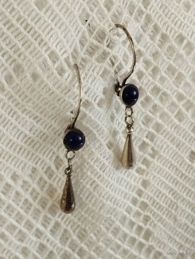 Серьги Сапфировая Капель, 875. СССР