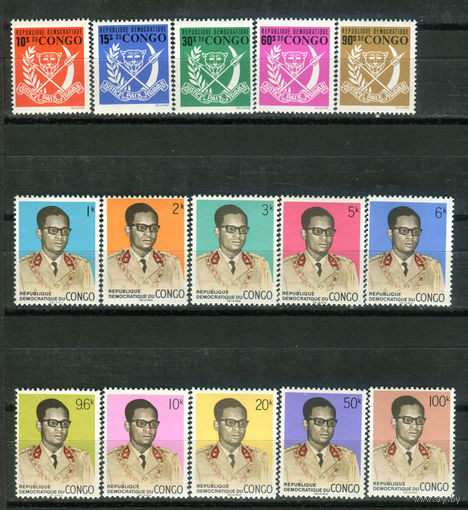 Конго (Киншаса) - 1969г. - Генерал Мобуту, герб - 15 марок - полная серия, MNH, номинал 9 и 6 с дефектом краски лицевой стороны [Mi 339-353]. #O-Se-Z-1-13