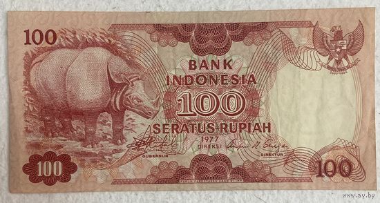 Индонезия 100 рупий 1977 год. Носорог