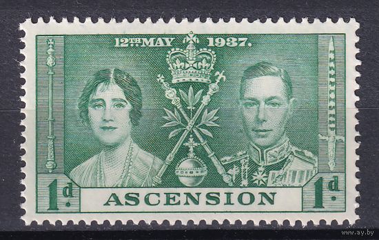 4.BrKS. Великобритания. Колонии. Асенсьон. Коронация Георга VI и Елизаветы. 1937 г. 1d. Mi.#36.