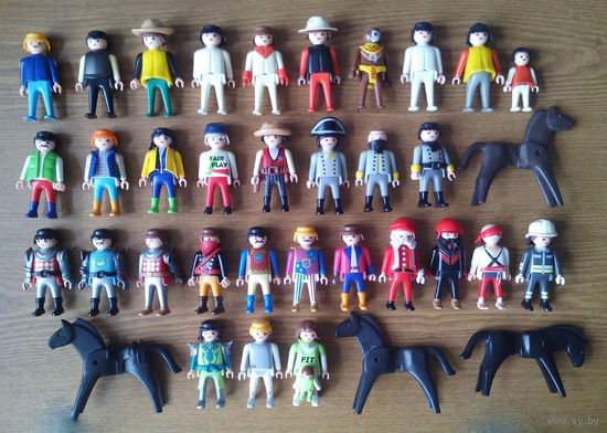 Большая коллекция фигурок Geobra Brandstatter Playmobil (Геобра Плэймобил) солдатики рыцари ковбой пират грабители санта клаус (1974-2010г) 33шт. (возможен обмен)