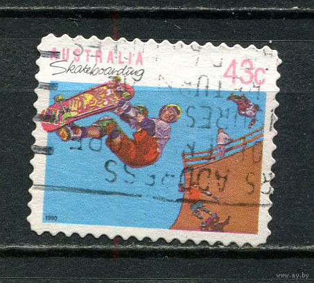 Австралия - 1990 - Спорт. Скейтбординг 43С - [Mi.1223A] - 1 марка. Гашеная.  (Лот 11FQ)-T25P2
