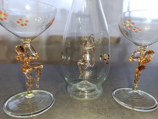 Старинный ликерный набор гутное стекло Девушка LAUSCHA BIMINI БИМИНИ АРТ-ДЕКО