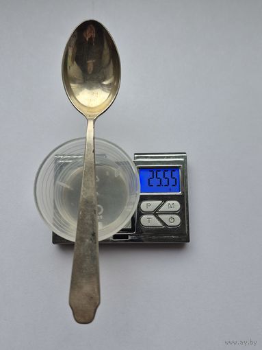 Чайная ложка, в блеске, ЛЮ2 (Ленинградская ювелирная фабрика, 1962 года). Вес 25,55 грамм. Серебро 875, звезда. Не чищена. 9