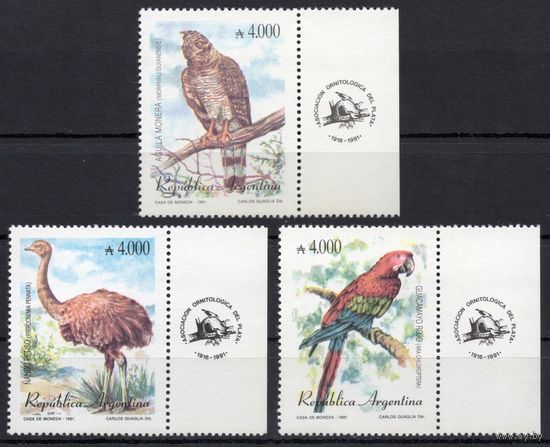 Аргентина 1991. Фауна. Птицы. 3 марки (2111-13)