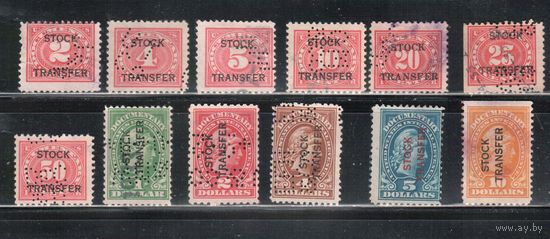 США-1918(Скотт. RD2-RD17) , гаш. , REVENUE, Служебные марки, Надп.-Передача акций