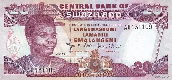 Свазиленд 20 эмалангени образца 2004 года UNC p30b