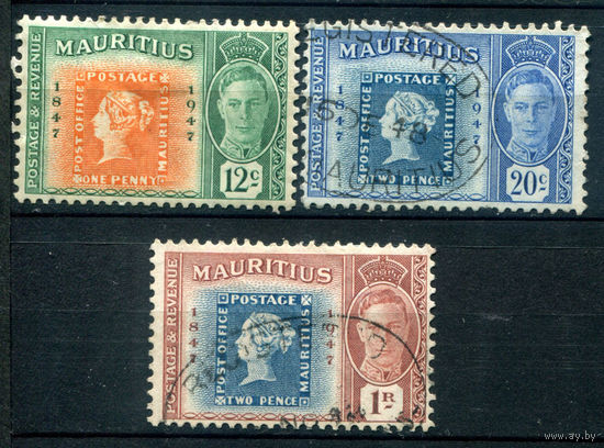Британские колонии - Маврикий - 1948г. - 100 лет маркам Маврикия - 3 марки - гашёные, чистая, без клея. #3-WB-102-B-2
