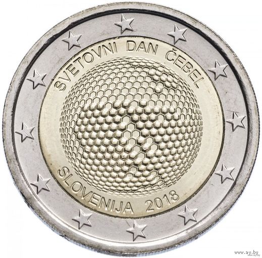 2 евро 2018 Словения Всемирный день пчёл UNC из ролла