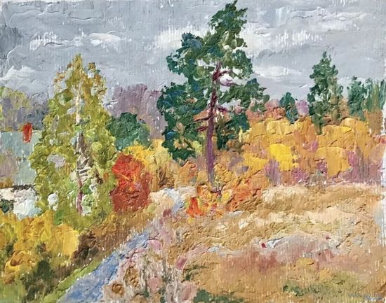 Ландарский Р.Е. "Осень на Белом берегу", К/М, р.26х20 см.