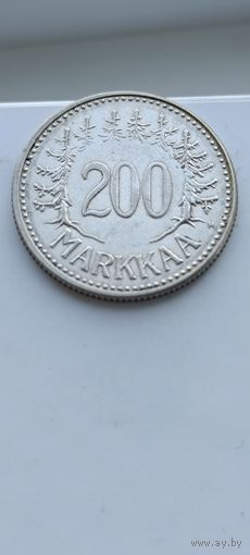 200 марок Финляндия 1956 года. Серебро 500. Монета не чищена. 45068