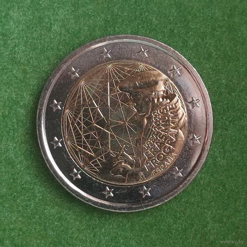 Испания 2 евро 2022 "35 лет программы Erasmus" UNC из ролла.