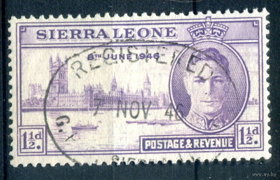 Британские колонии - Сьерра Леоне - 1946г. - Годовщина Победы во Второй Мировой войне, король Георг VI, 1 1/2 - 2 марки - гашёная [Mi 167]. #2-Be-62-B-1
