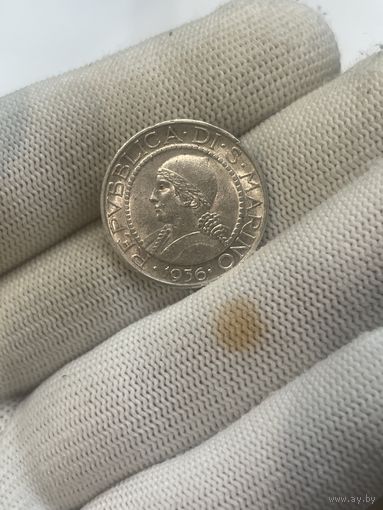 5 лир 1936 ярчайшая монета в UNC ! сан марино, нечастая .