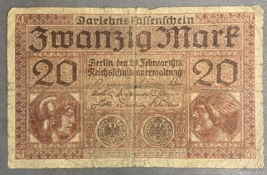 Банкнота 20 марок 1918 год. Германская империя.