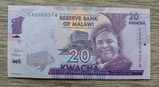 Werty71 Малави 20 квача 2020 UNC банкнота Рыба
