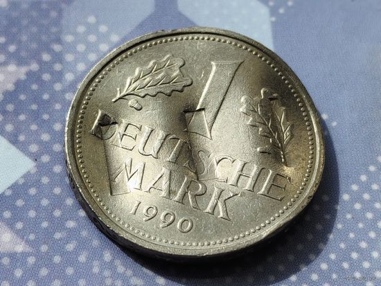Германия (ФРГ). 1 марка 1990 F. Брак, аннулят, гашение ЦБ Германии. Торг.