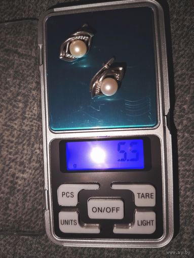 Серьги 925 культивированный жемчуг и фианиты