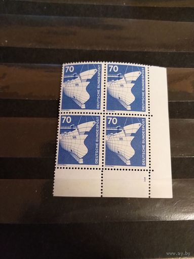 1975 Германия ФРГ корабль флот угловой квартблок с номером платы чистая MNH** (1-л1)