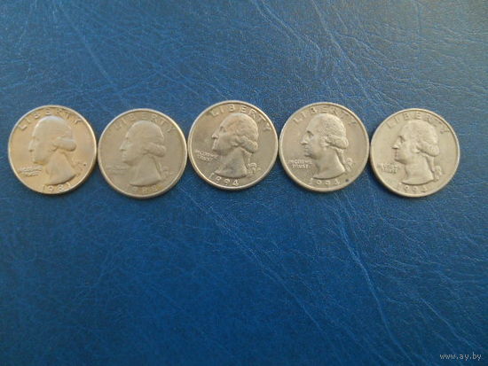 5 монет США по 25 центов