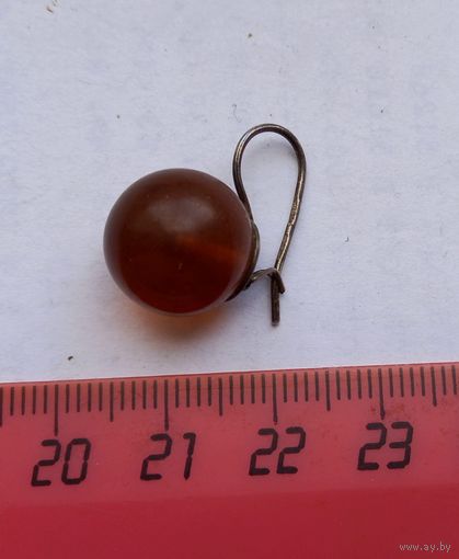 Старинная Серьга 875 СССР. Янтарь В Серебре
