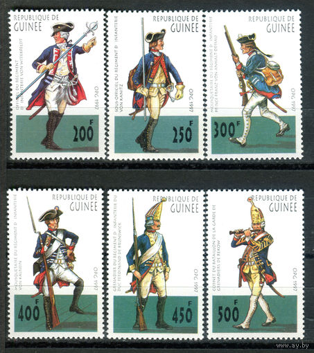 Гвинея - 1997г. - Прусская униформа 18 века - полная серия, MNH [Mi 1652-1657] - 6 марок