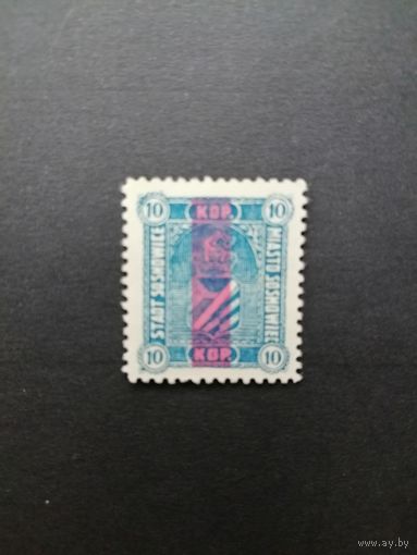 Польша 1916 Марка из серии "Sosnowiece" выпуск 23.05.1916 с вертикальной голубой полосой на марке Mi.1 "Герб города" (чистая* с наклейкой) Mi.4 каталог 40.00 евро