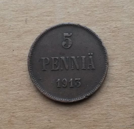 Финляндия в Российской империи, 5 пенни 1913 г., Николай II (1894-1917)