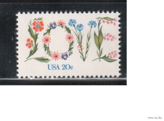США-1982, (Мих.1528) , **, Любовь, Цветы  (одиночка),