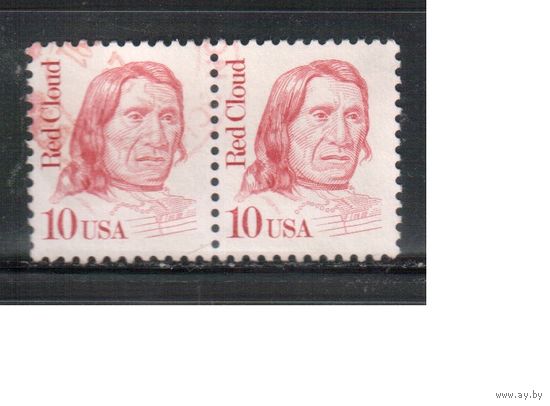 США-1987, (Мих.1940), гаш., Стандарт, Личности, Индейцы (одиночка), пара (2)