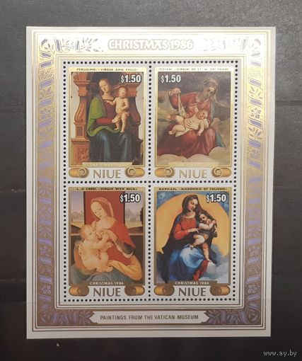 Ниуэ. 1986 год. Искусство. Живопись. Рождество. Блок (малый лист) (618)