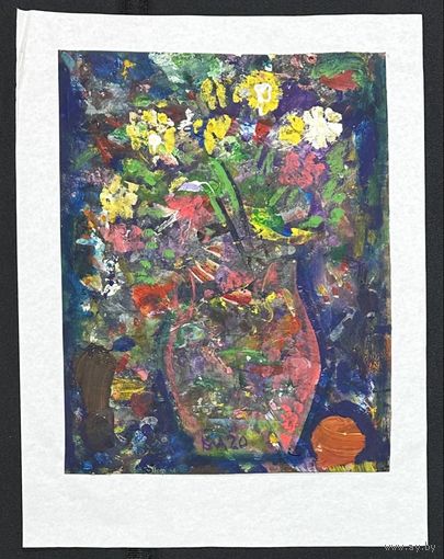 Акулов В.И "Праздничный букет", 2020г. Бумага, акрил. Размер 55х42 см.