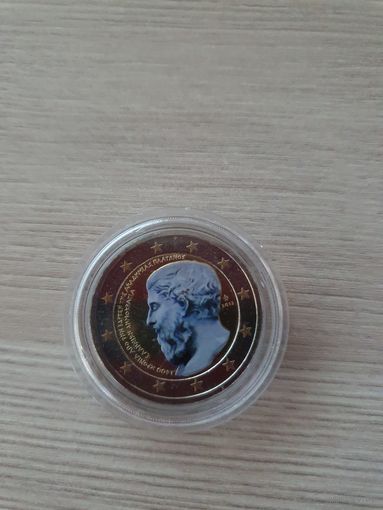 2 евро 2013 год, Греция 2400 лет академии Платона, ЦВЕТНАЯ   в капсуле, UNC
