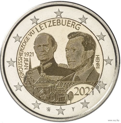 2 евро 2021 Люксембург 100 лет со дня рождения Великого Герцога UNC из ролла фото