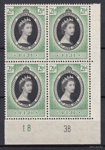 91.BrKS. Великобритания. Колонии. Фиджи. Коронация Елизаветы II. 1953 г. 2 1/2d. Угловой кварт. Mi.#163.
