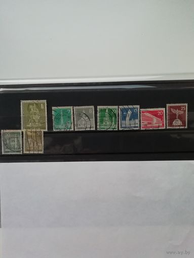 Западный Берлин 1956 Девять марок серии "Стандарт" (гашеные без клея) Mi.142-148,150,153 каталог 7.70 евро