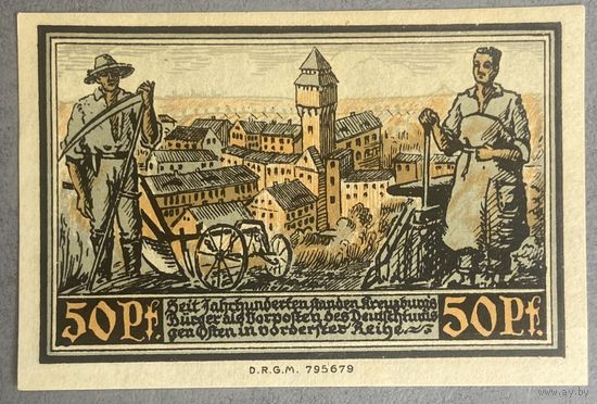Нотгельд 50 пфеннигов 1921 год. Кройцбург. Веймарская республика