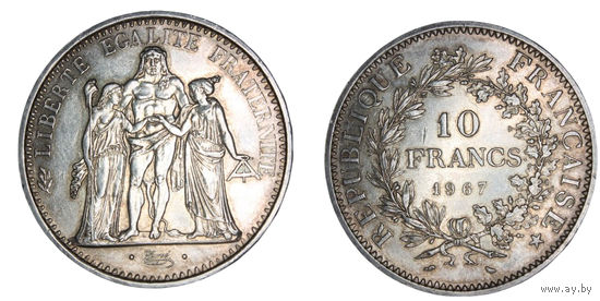 Шикарная монета  Франция 10 франков 1967 Геракл Грации Серебро  В коллекцию Много лотов с рубля Лот 9