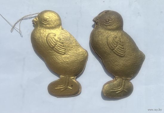 Елочная игрушка Цыплёнок в золоте картонаж 1930-40-е года цена за единицу