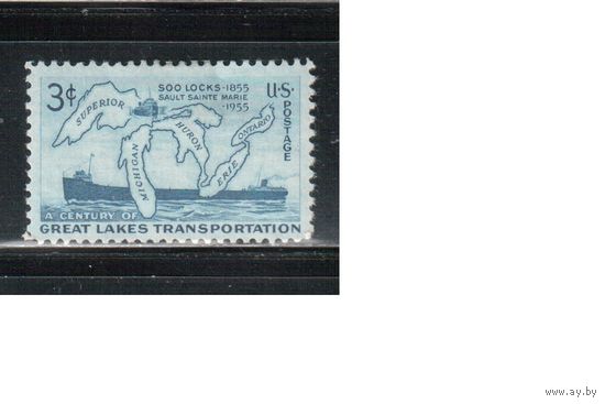 США-1955, (Мих.690), * , Карта, Озера, Корабль (одиночка)
