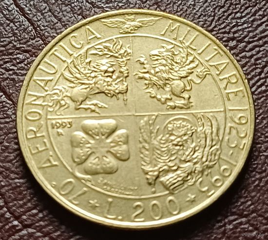 Италия 200 лир, 1993 70 лет военной авиации    ( 2-8-3 )