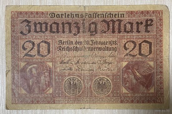 Банкнота 20 марок 1918 год. Германская империя. С рубля без МЦ.