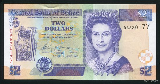 Белиз 2 доллара 2003 г. Р66a. Серия DA. UNC