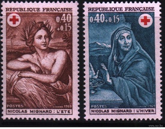 1969 Красный Крест Живопись Франция изобразительное искусство художник Николя Миньяр Mi-1692-93 2х-марки**