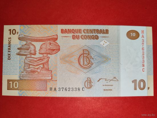 Конго 10 франков 2003 UNC