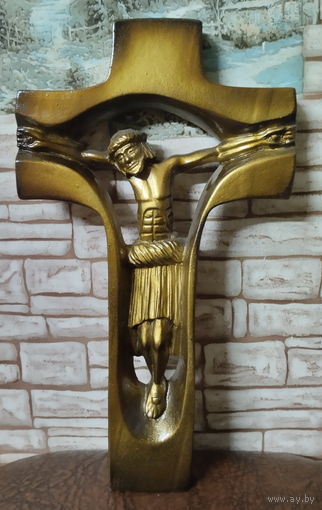 Крест распятие Иисуса Христа. Дерево. Работа мастера с автографом.