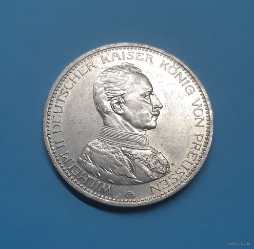 Германия. 5 марок. 1914 год. Вильгельм II. Мундир. Пруссия. Серебро. Распродажа с 1 рубля!